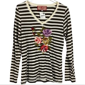 Johnny Was JWLA long sleeve floral embroidered top M